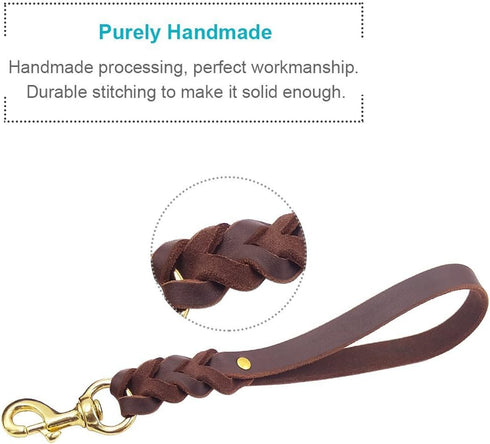 FAIRWIN Leather Short Dog Leash - 16" Short Traffic Lead for Large Dogs Training and Walking (3/4" x 16", Brown)