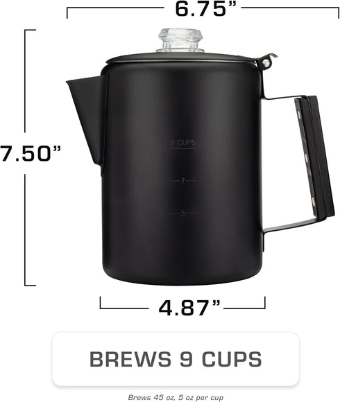 Bozeman [9 COLETTI Black Percolator Coffee Pot Camping Coffee Pot Americas Sleekest Percolator NO Aluminum or Plastic