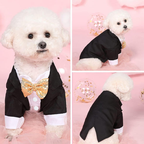 Dog Tuxedo Costume with Bow Tie Suit, Formal Attire for Small Medium Large Dogs Cats, Wedding Party Halloween Clothing