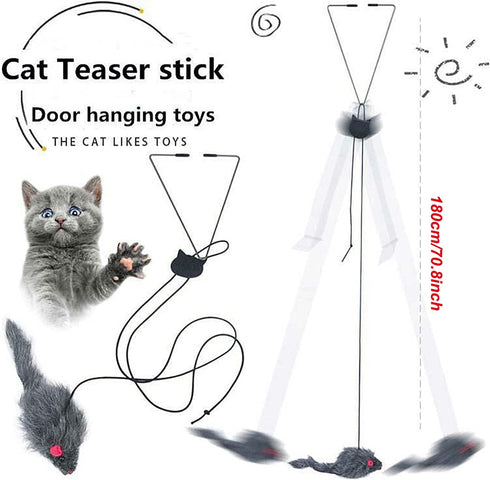 YUGYUJ Cat Toy Rope Mouse Play Supplies, Hanging Retractable Cat Catching Mouse Toy, Funny Door Hanging Bouncing Mouse Retractable Plush Mice Cat Interactive Toy (Black)