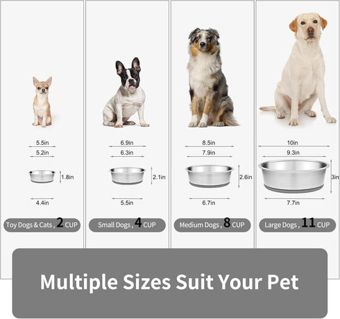 Taglory 11 Cup Stainless Steel Dog Bowls Set of 2 for Food and Water, Silicone Base Anti-Slip, Rust Resistant, Extra Thick Metal Dog Bowl for Large Dogs, 84oz, Gray