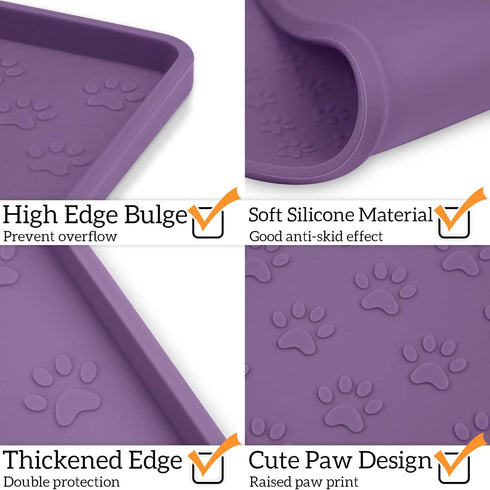 Ptlom Anti-Slip Dog Food Mat for Water and Food, Waterproof Silicone Puppy Tray for Small Medium Large Dogs Cats