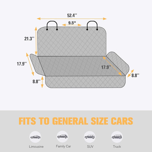 LIFTGO Waterproof Dog Car Seat Cover - Scratchproof Bench Cover for Back Seat, Universal Fit for Cars/Trucks/SUVs