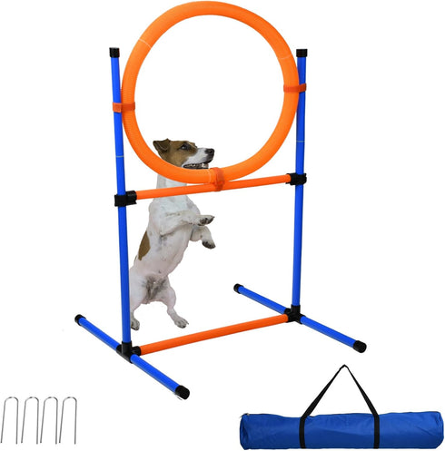 Dog Agility Equipment | 2 in 1 Obstacle Course Training Starter Kit | Adjustable Jump Ring/Hurdle Bar with Carry Bag