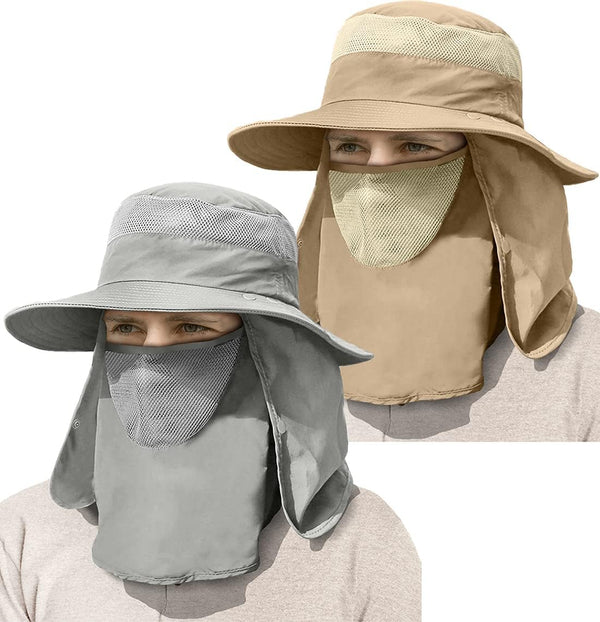 IYEBRAO Mens Outdoor Sun Hat, UV Protection Wide Brim Fishing Hat with Face Neck Flap for Hiking Safari Gardening UPF