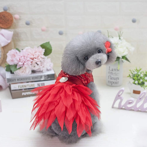 Tangpan Beam Waist Christmas Pet Costume, Dog Dance Skirt, Satin Camp Party Dress, Red, S
