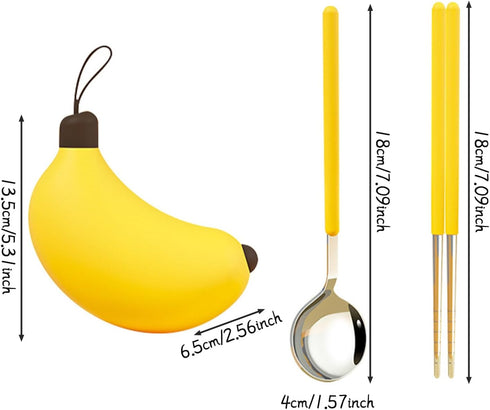 Dexprosy Set Creative Travel Cutlery with Banana Case - Reusable Stainless Steel Spoon, Chopsticks, and Portable