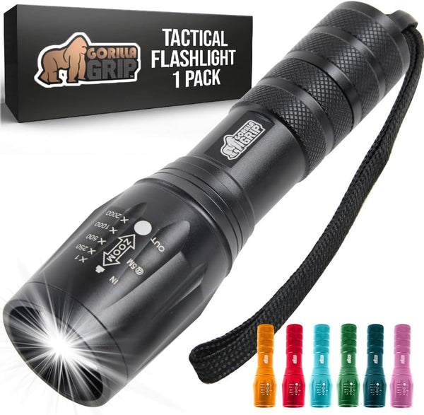 GORILLA GRIP Powerful LED Tactical Flashlight, 750 FT High Lumens, Water Resistant, Mini Flash Light for Camping