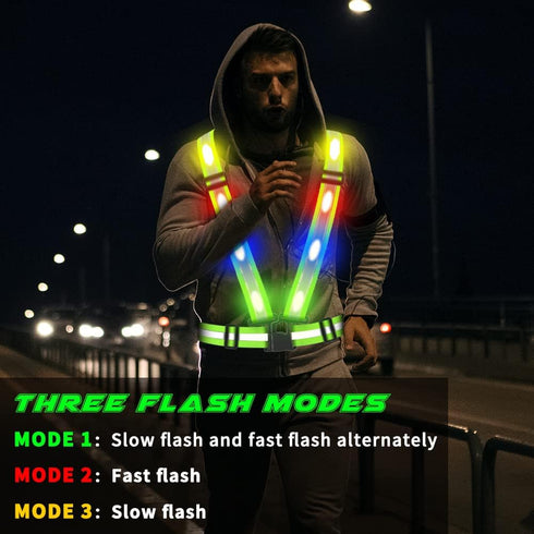 LED Reflective Vest, USB Rechargeable Night Reflective Vest Gear with Safety Lights and Adjustable Size for Men Women