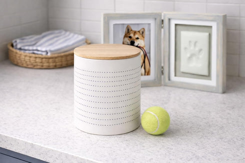 Countertop Pearhead Ceramic Dog Treat Jar with Wooden Lid Container for Dog Biscuits & Training Treats, Airtight