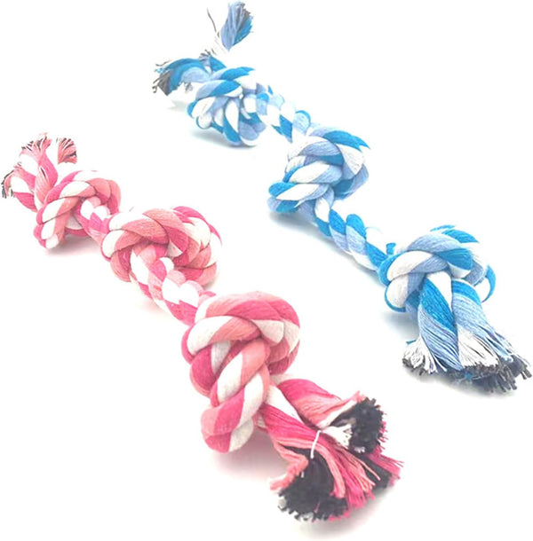 Dog Rope Chew Toy for Medium and Small Dogs | Natural Cotton Pull Rope for Interactive Tug of War (Small 3 Knots, 2