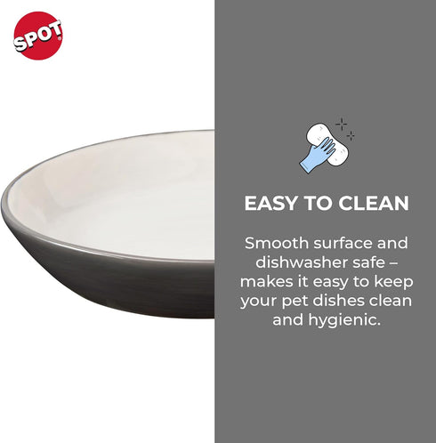 SPOT by Ethical Products Heavy Ceramic High Gloss Dog Bowl, Durable Pet Dish - Dishwasher Safe - 2 TONE GRAY OVAL 6"