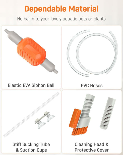 Pawfly 10 Gallon Aquarium Vacuum Gravel Cleaner, Manual Water Changer Siphon with Long Hose and Cleaning Brush Pad.
