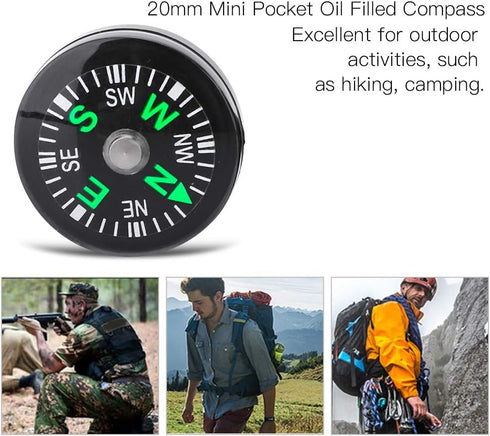 12Pcs Button Compass, Oil Filled Mini Pocket Button Compass for Camping, Hiking, Boating, Survival Bracelets Button