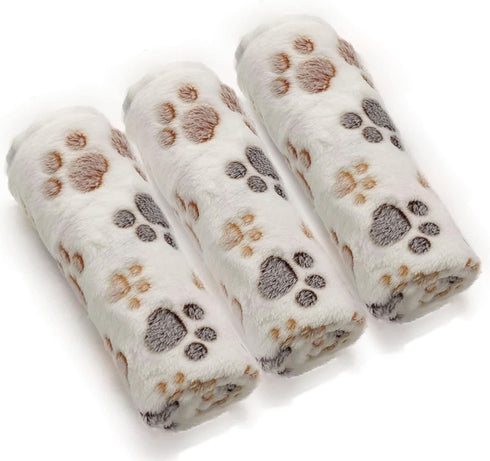 1 Pack 3 Puppy Dog Blankets, Super Soft Warm Sleep Mat, Fluffy Premium Fleece Pet Blanket, Medium (29"x20"), White Paw