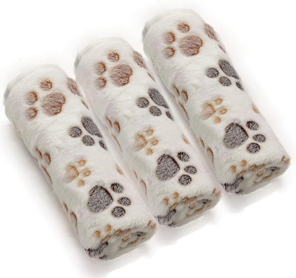 1 Pack 3 Puppy Dog Blankets, Super Soft Warm Sleep Mat, Fluffy Premium Fleece Pet Blanket, Medium (29"x20"), White Paw