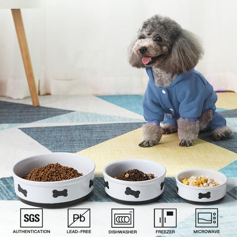 Sweejar Ceramic Dog Bowls with Bone Pattern, 16 Fl Oz Porcelain Pet Bowl for Small Dogs, Fog Blue