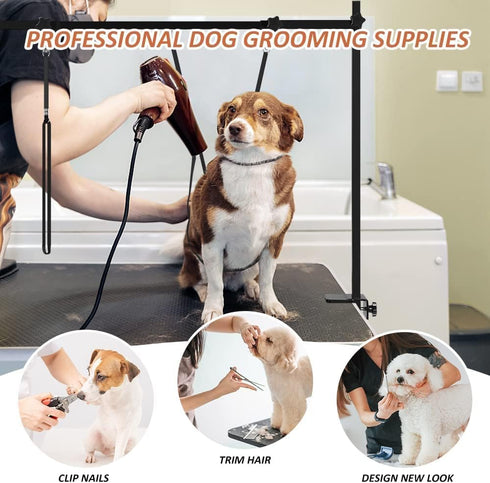 H-Shape Dog Grooming Arm with Clamp, 33" Height Adjustable and 38" - 50" Width for Small/Medium/Large Dogs