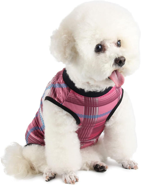 Dog Surgery Suit for Female Spay Recovery, Surgical Recovery Suit for Male Dogs, Fits Small Medium, Pink Plaid/Small
