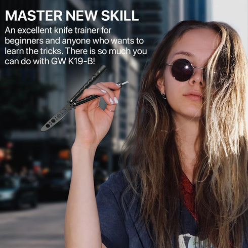 GOOD WORKER Practice Butterfly Knife, Black Butterfly Trainer, NOT Real NOT Sharp Blade for Training