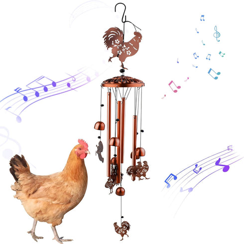 Large Chicken Toys for Coop, Chicken Wind Chime Enrichment Toys, Hanging Chick Peck Toy with Colorful Bells, Home