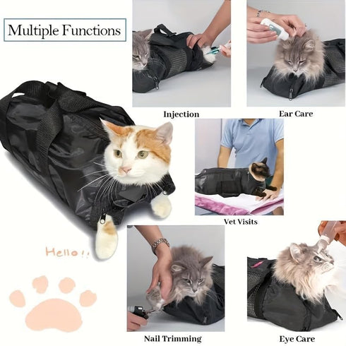Cat Grooming Bag - Pet Carrier Grooming Bags for Washing, Bathing, Nail Trimming, Mesh Cat Bathing Bag with Interior