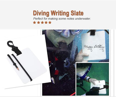 Underwater Writing Dive Slates - Scuba Write Board with Clip and Graphite Pencil for Water Sports