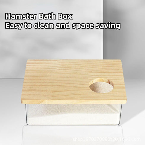 Copfeu Hamster Sand Bath Box Container, Mini Pet Sandbox Lid Design Take Bath Wooden Sandbox Dust Bath, Transparent