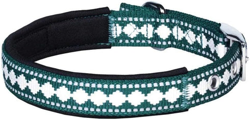 Blueberry Pet Reflective Jacquard Dog Collar, Neoprene Padding, Soft & Adjustable, Teal Blue