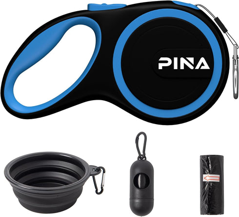 PINA Retractable Dog Leash, 26ft for Small Medium Large Dogs up to 110lbs, 360° Tangle-Free with Anti-Slip Handle