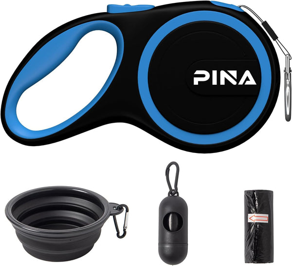 PINA Retractable Dog Leash, 26ft for Small Medium Large Dogs up to 110lbs, 360° Tangle-Free with Anti-Slip Handle