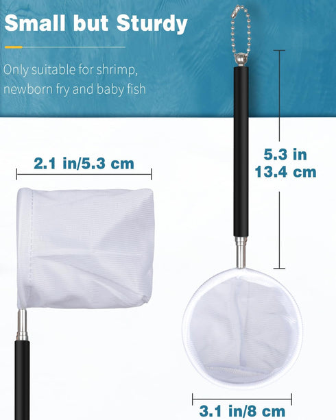 Pawfly Aquarium Shrimp Net with Extendable Stainless Steel Handle for Tiny Fish Tank