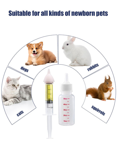 HAOYUSTORE 4 Nipples,1 Pet Feeding Kit, Kitten Bottle Feeding Kit, Newborn Kitten Supplies, for Feeding Newborn