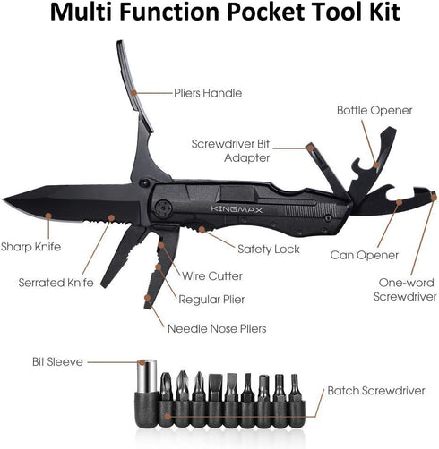 Pocket Knife,Multitool Tactical Knife with Blade,Saw, Plier, Screwdriver, Bottle Opener,Folding Knife Built with Full Stainless Steel,Perfect Tool for Men,Camping,Emergency,Outdoor,Daily Use. by KINGMAX