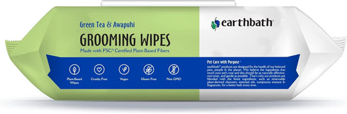earthbath Green Tea & Awapuhi Grooming Wipes - 100 Count Dog Wipes for Paws and Butt, Made in USA