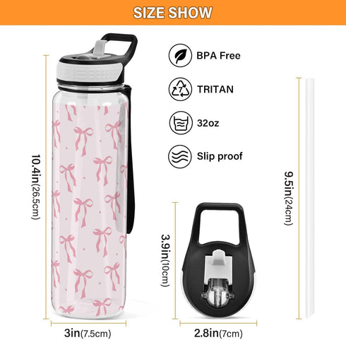 GOODOLD 32 oz Bow Water Bottle - Clear Tritan, BPA-Free, LeakProof with Carry Strap for Sports, Gym & Outdoor