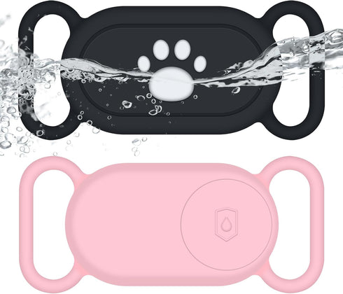 Samsung Galaxy SmartTag2 Dog Collar Holder, 2 Pack Waterproof Anti-Lost Silicone Case for Pet Collars, Black/Pink