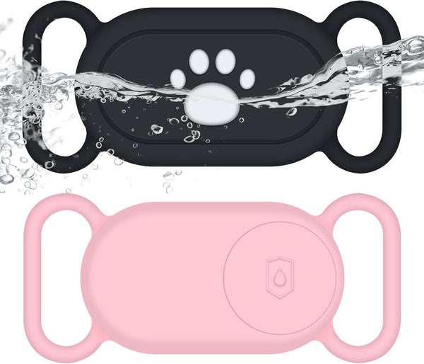 Samsung Galaxy SmartTag2 Dog Collar Holder, 2 Pack Waterproof Anti-Lost Silicone Case for Pet Collars, Black/Pink