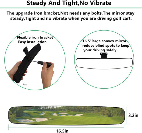 Panoramic Convex Golf Cart Mirror for EZGO, Club Car, Yamaha, Golf Cart Rear View Mirror