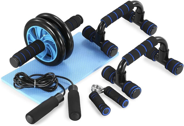 TOMSHOO AB Wheel Roller Kit with Push-Up Bar, Knee Mat, Jump Rope, Hand Gripper for Home Gym