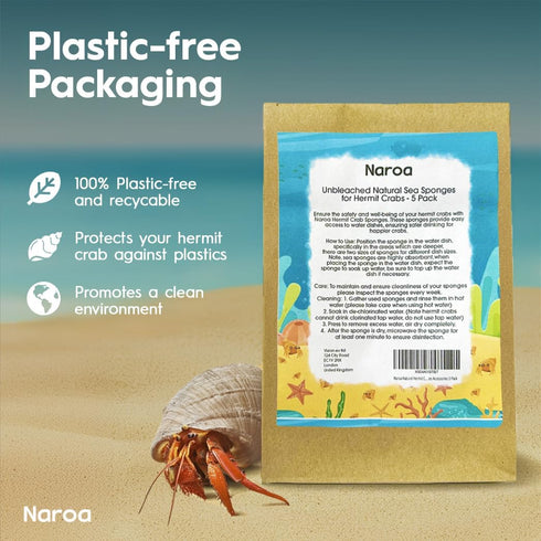 Natural Hermit Crab Sponges, 5 Pack Unbleached Sea Sponge for Water Drinking Safety and Humidity Balance