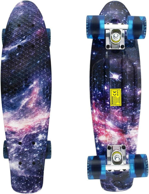 Skateboards Complete - 22 Inch Mini Cruiser Retro Skateboard for Kids, Boys, Youths, and Beginners.