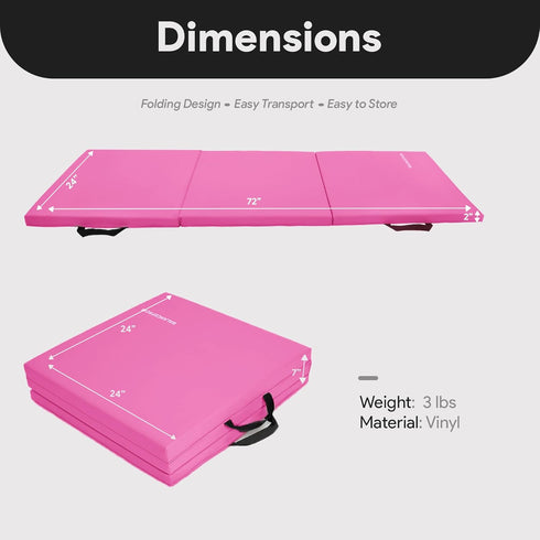 6x2 3-Panel 2-Inch BalanceFrom Feet Folding Gymnastics Mat Thick Pad with Vinyl Surface and Carrying Handles