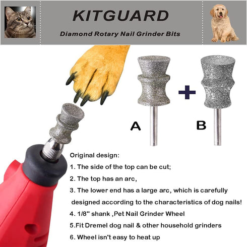 Diamond Dremel Dog Nail Grinder Bits for Rotary Tool, 1/8'' Dremel Attachment, Pet Nail Grinder Bit for Animals Nail