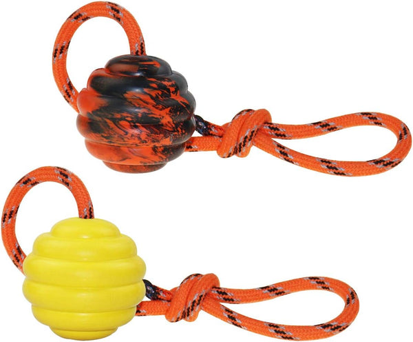 K9 Training Ball with Rope - Indestructible Dog Toy Ball with Handle for Training, Pull, Throw, Tug for Dogs