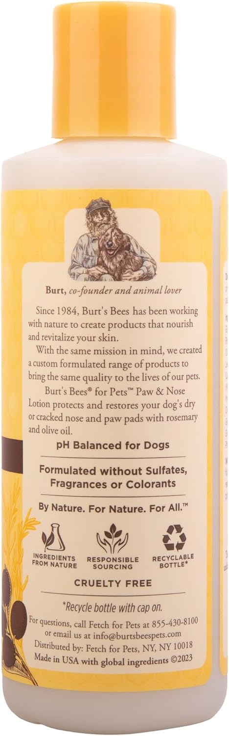 4 Oz BURT'S BEES FOR PETS Dog Paw and Nose Lotion with Rosemary and Olive Oil, Moisturizing Paw Balm for Dry Cracked