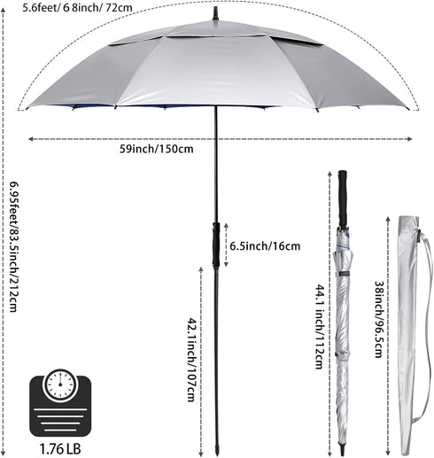 G4Free Vented UV Golf/Beach Umbrella, 68" Arc Auto Open Oversize Windproof Sun Shade Rain Umbrella