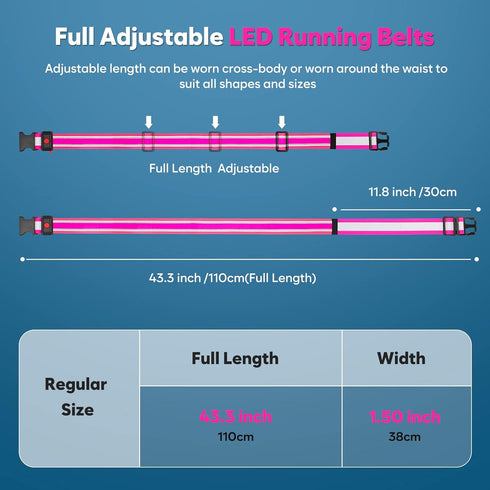 Higo LED Running Belt, Reflective Light Up Waistband for Night Running, Cycling, and Hiking