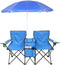 Generic Double Camping Chair with Umbrella, Folding Loveseat Chairs w/Canopy Shade, Carrying Bag,