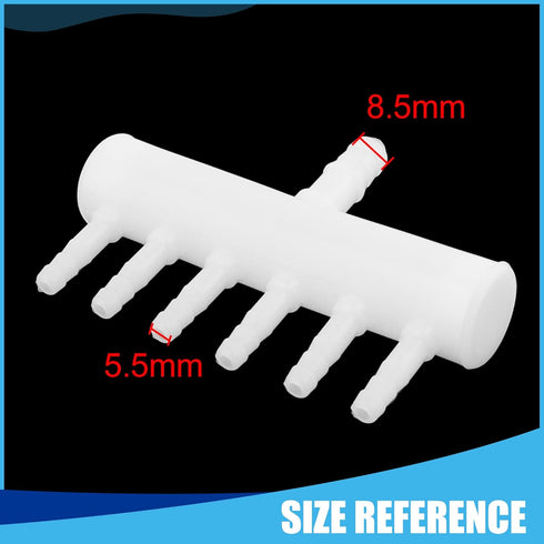 Air Control Valves 6 Outlet Plastic Pond Pump Manifold for Aquarium Fish Tank, 0.22inch Dia (White)